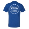 Back view of a blue tee featuring a large round Yamaha BLU CRU logo printed in white.