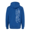 Back view of a blue hoodie featuring a large vertical BLU CRU graphic in white.