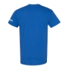 Back view of a youth blue tee with a plain back and a small Yamaha Racing logo printed on the right sleeve.